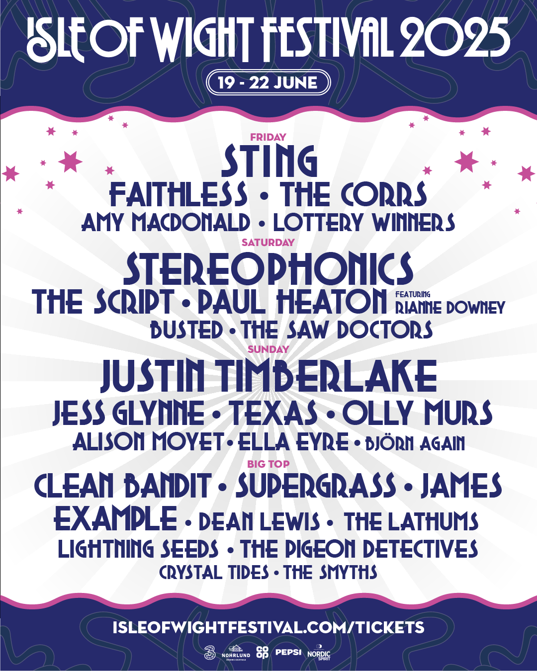 Isle of Wight Festival 2025 lineup poster as 29 Nov